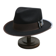 No. 790 Polyester Felt Wide-Brim Dress Fedora with Color-Block Grosgrain Band