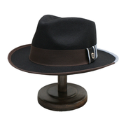 No. 790 Polyester Felt Wide-Brim Dress Fedora with Color-Block Grosgrain Band