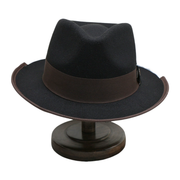 No. 790 Polyester Felt Wide-Brim Dress Fedora with Color-Block Grosgrain Band