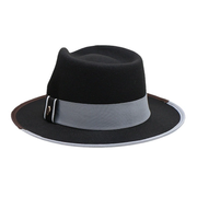 No. 790 Polyester Felt Wide-Brim Dress Fedora with Color-Block Grosgrain Band