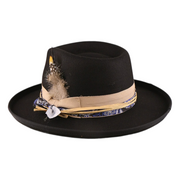 No. 663 Polyester Felt Wide-Brim Fedora with Feather Band