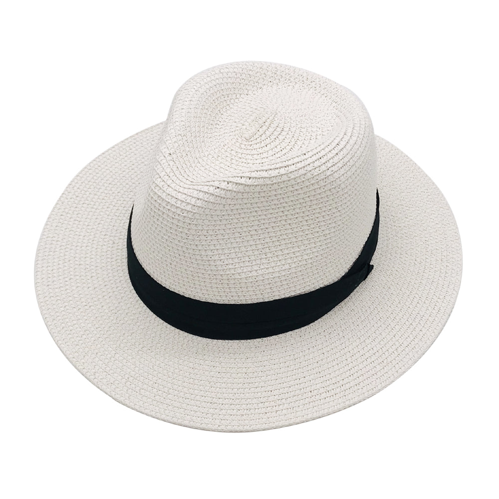 Women’s Paper Straw Panama Hat White Sun Hat Korean Style Wide Brim Summer Beach Hat UV Protection Factory Direct Supply