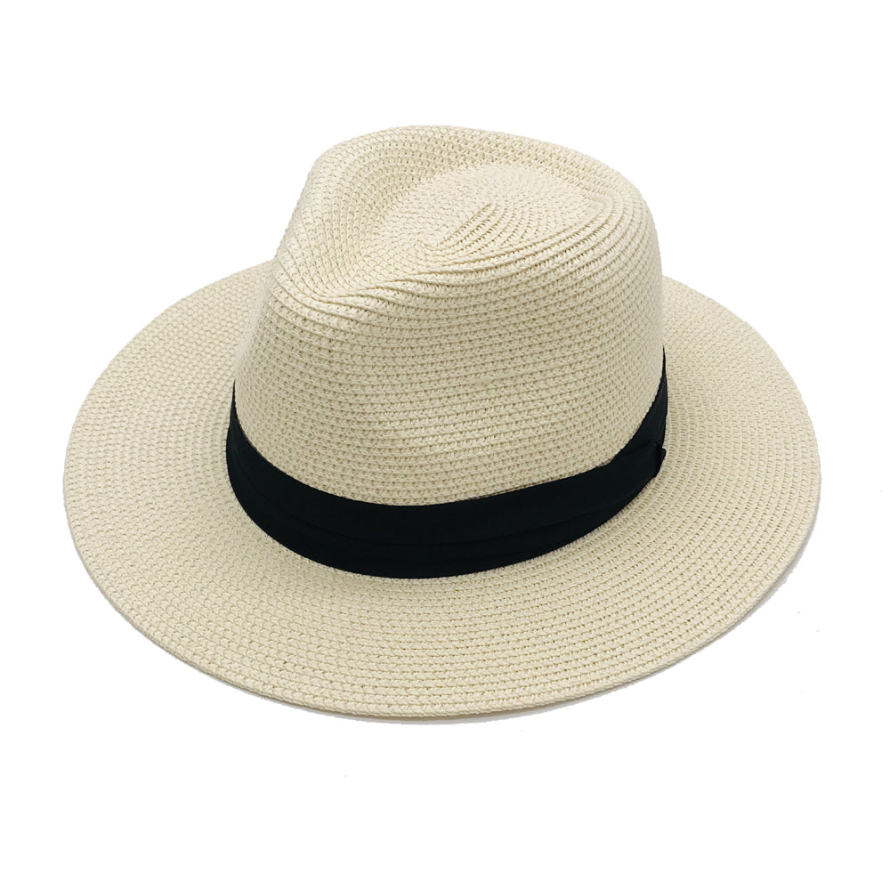 Women’s Paper Straw Panama Hat White Sun Hat Korean Style Wide Brim Summer Beach Hat UV Protection Factory Direct Supply