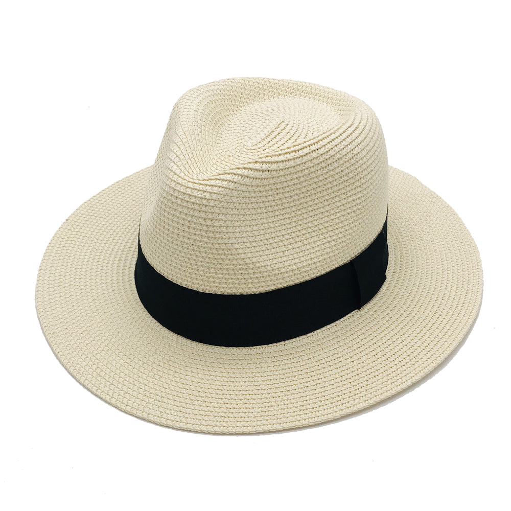 Women’s Paper Straw Panama Hat White Sun Hat Korean Style Wide Brim Summer Beach Hat UV Protection Factory Direct Supply