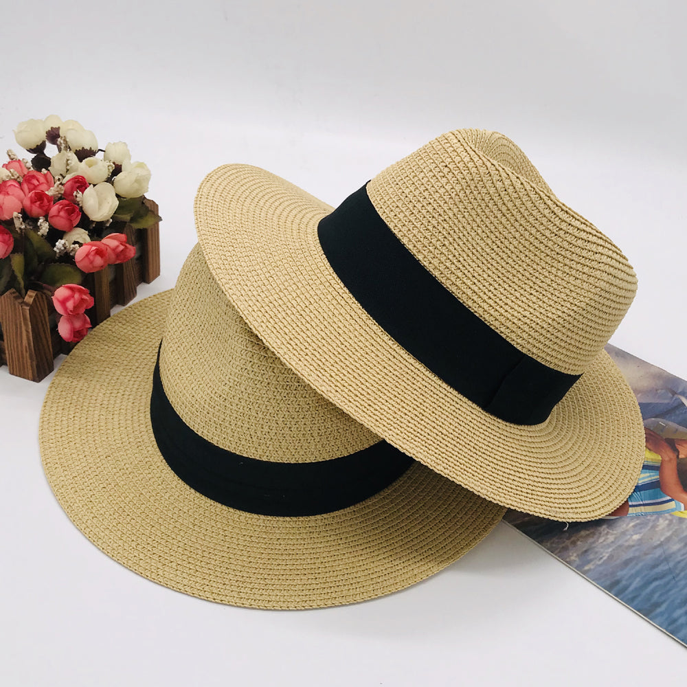 Women’s Paper Straw Panama Hat White Sun Hat Korean Style Wide Brim Summer Beach Hat UV Protection Factory Direct Supply