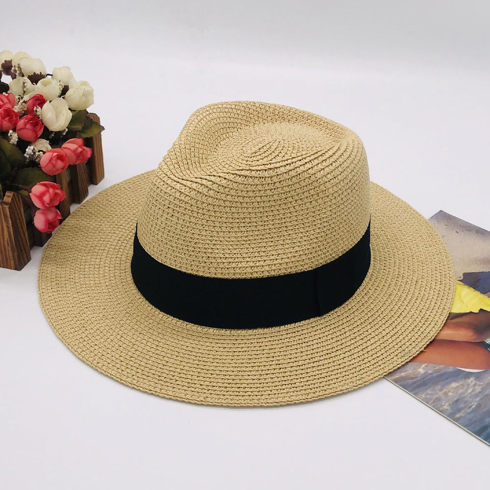 Women’s Paper Straw Panama Hat White Sun Hat Korean Style Wide Brim Summer Beach Hat UV Protection Factory Direct Supply