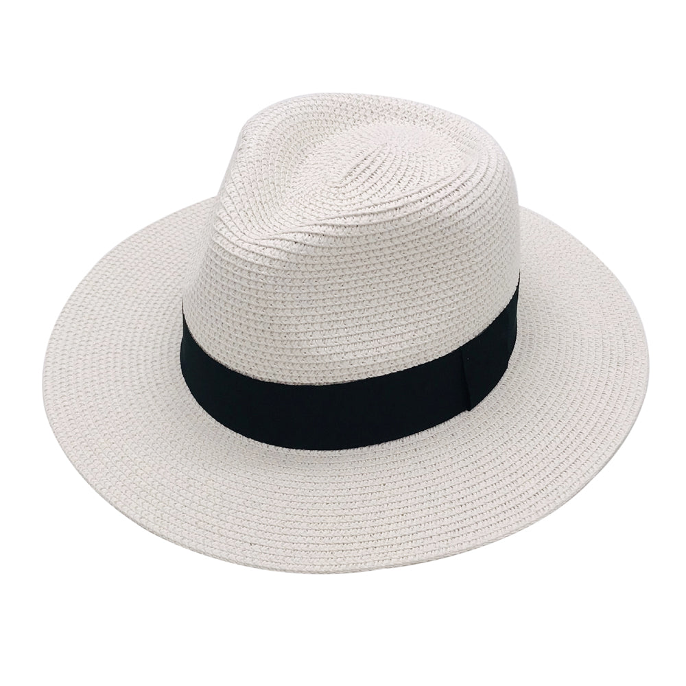 Women’s Paper Straw Panama Hat White Sun Hat Korean Style Wide Brim Summer Beach Hat UV Protection Factory Direct Supply
