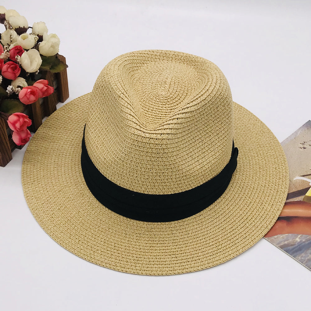 Women’s Paper Straw Panama Hat White Sun Hat Korean Style Wide Brim Summer Beach Hat UV Protection Factory Direct Supply