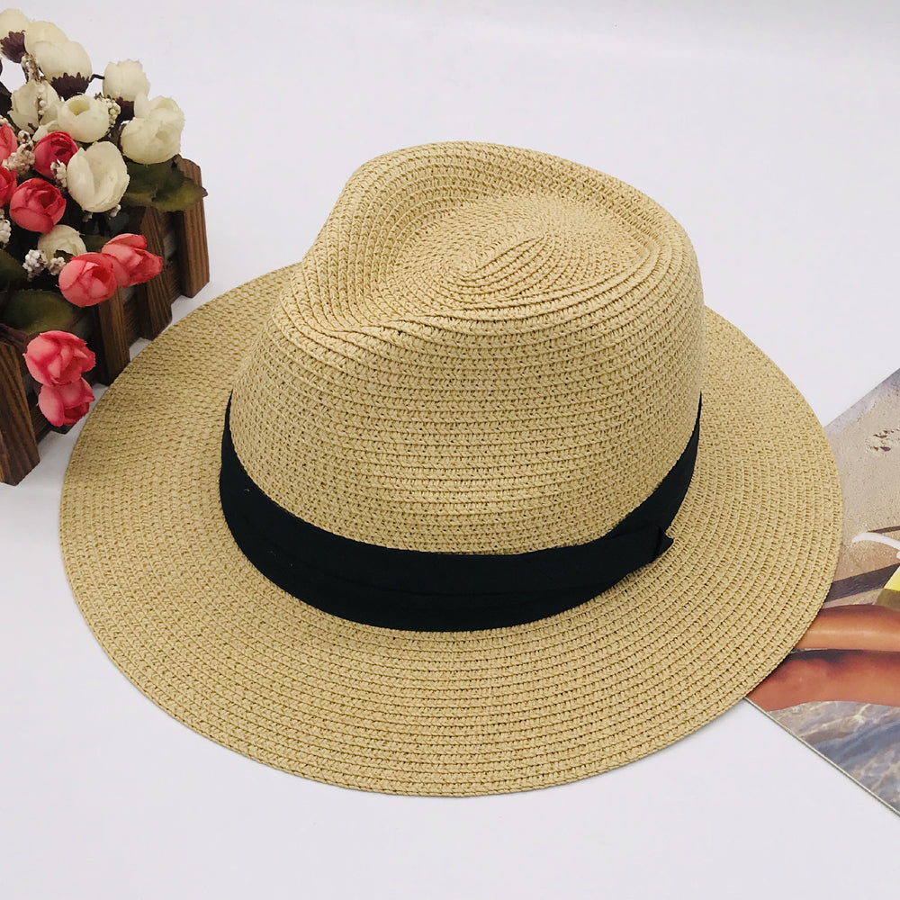 Women’s Paper Straw Panama Hat White Sun Hat Korean Style Wide Brim Summer Beach Hat UV Protection Factory Direct Supply