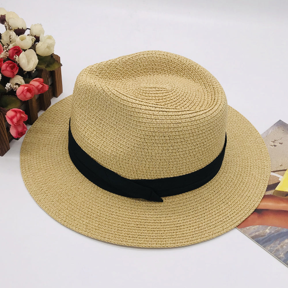 Women’s Paper Straw Panama Hat White Sun Hat Korean Style Wide Brim Summer Beach Hat UV Protection Factory Direct Supply