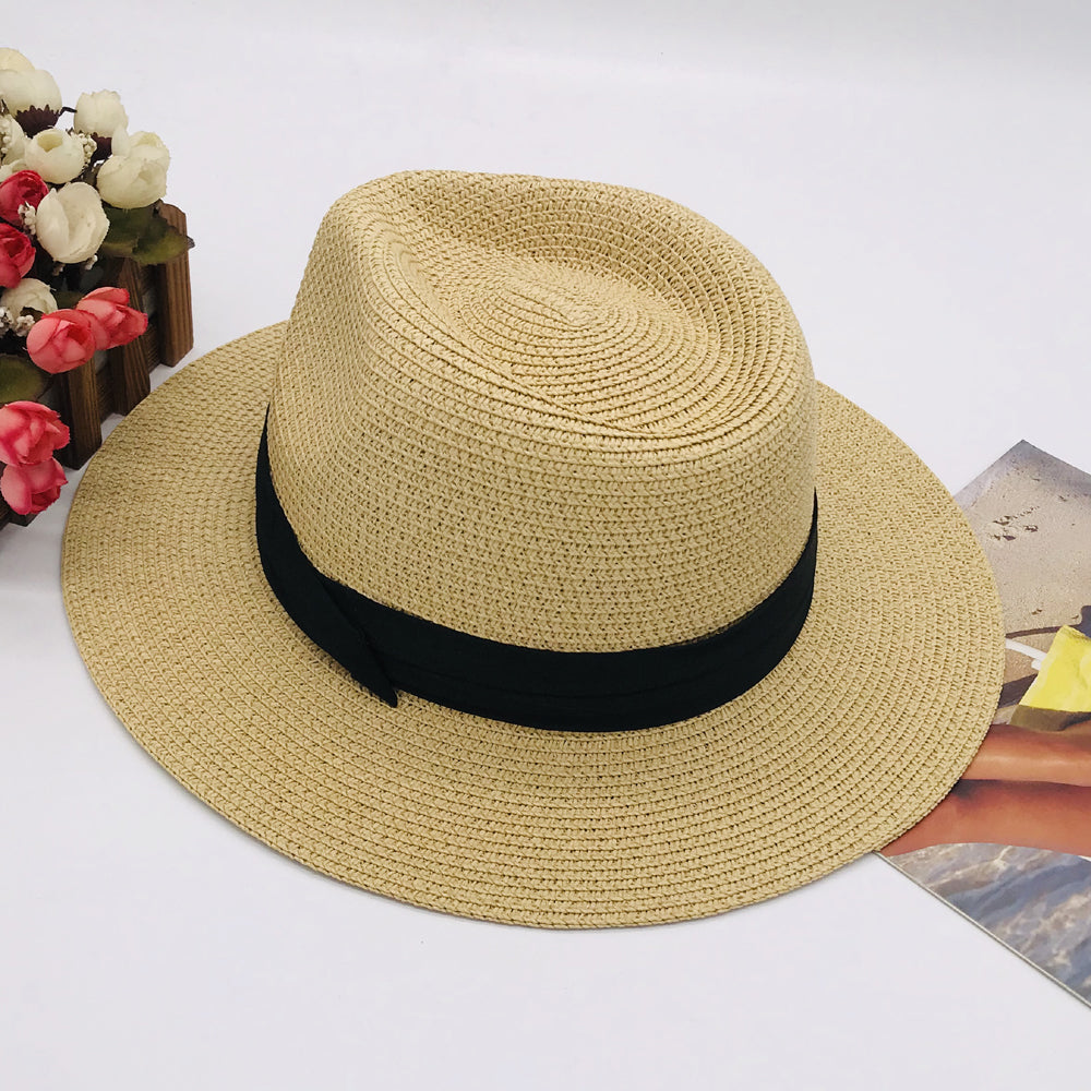Women’s Paper Straw Panama Hat White Sun Hat Korean Style Wide Brim Summer Beach Hat UV Protection Factory Direct Supply