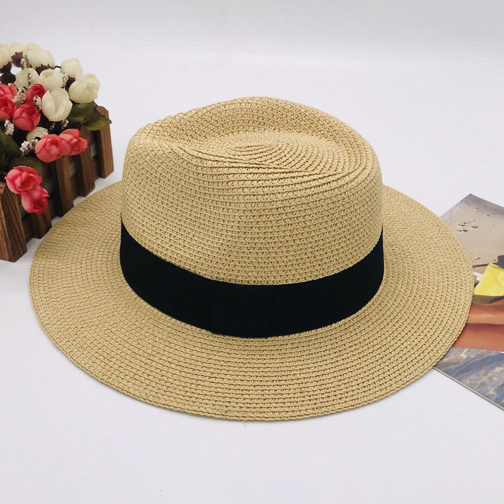 Women’s Paper Straw Panama Hat White Sun Hat Korean Style Wide Brim Summer Beach Hat UV Protection Factory Direct Supply