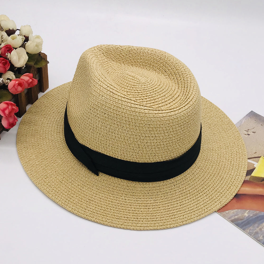 Women’s Paper Straw Panama Hat White Sun Hat Korean Style Wide Brim Summer Beach Hat UV Protection Factory Direct Supply
