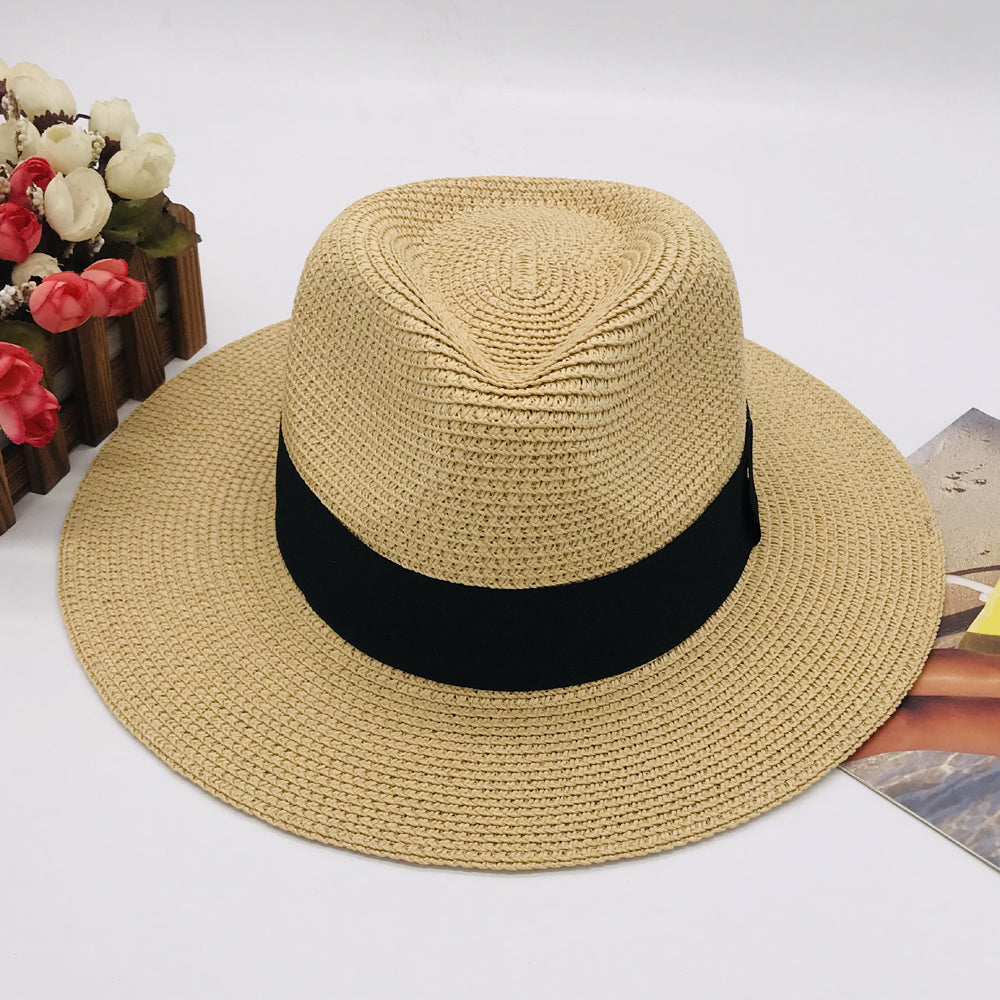 Women’s Paper Straw Panama Hat White Sun Hat Korean Style Wide Brim Summer Beach Hat UV Protection Factory Direct Supply