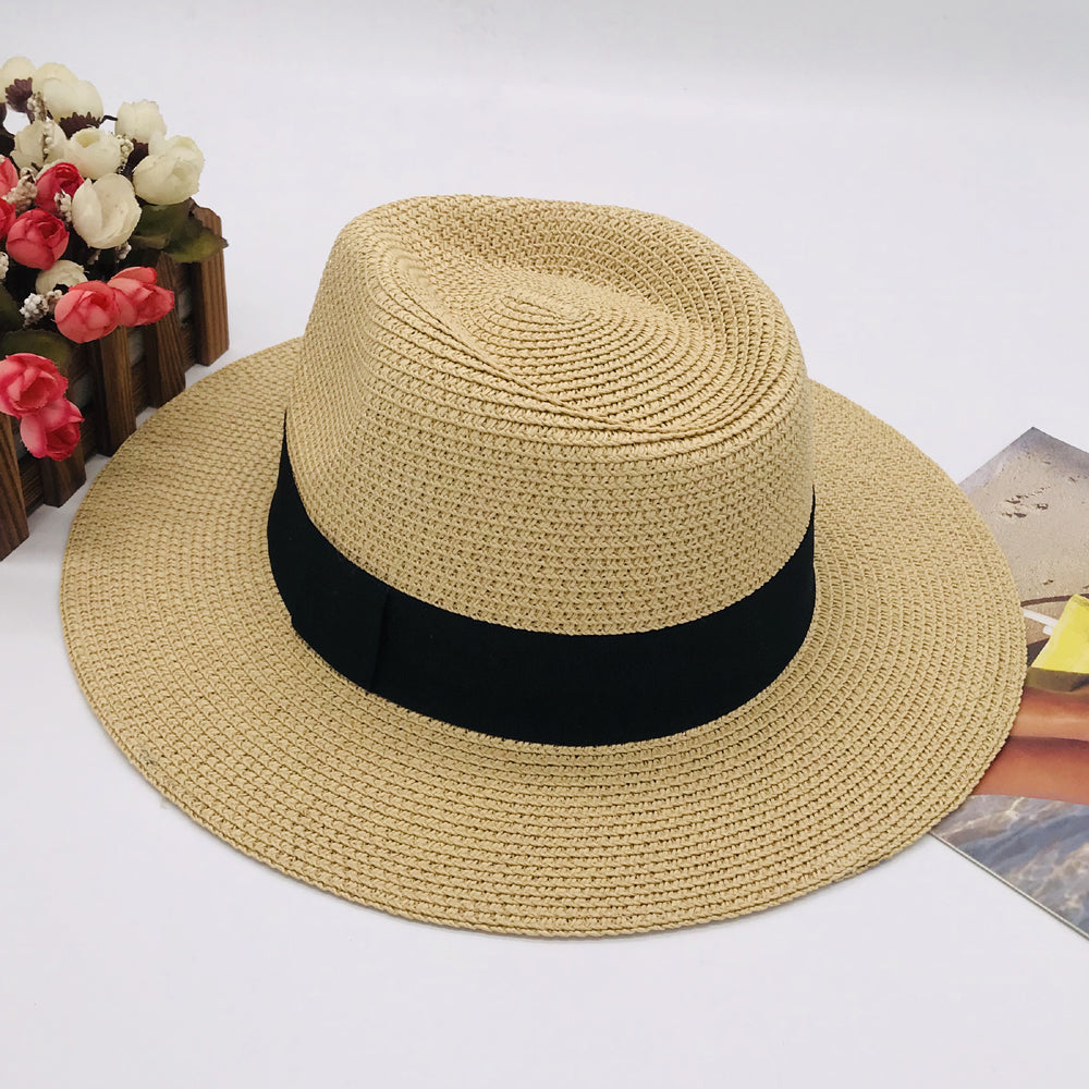 Women’s Paper Straw Panama Hat White Sun Hat Korean Style Wide Brim Summer Beach Hat UV Protection Factory Direct Supply
