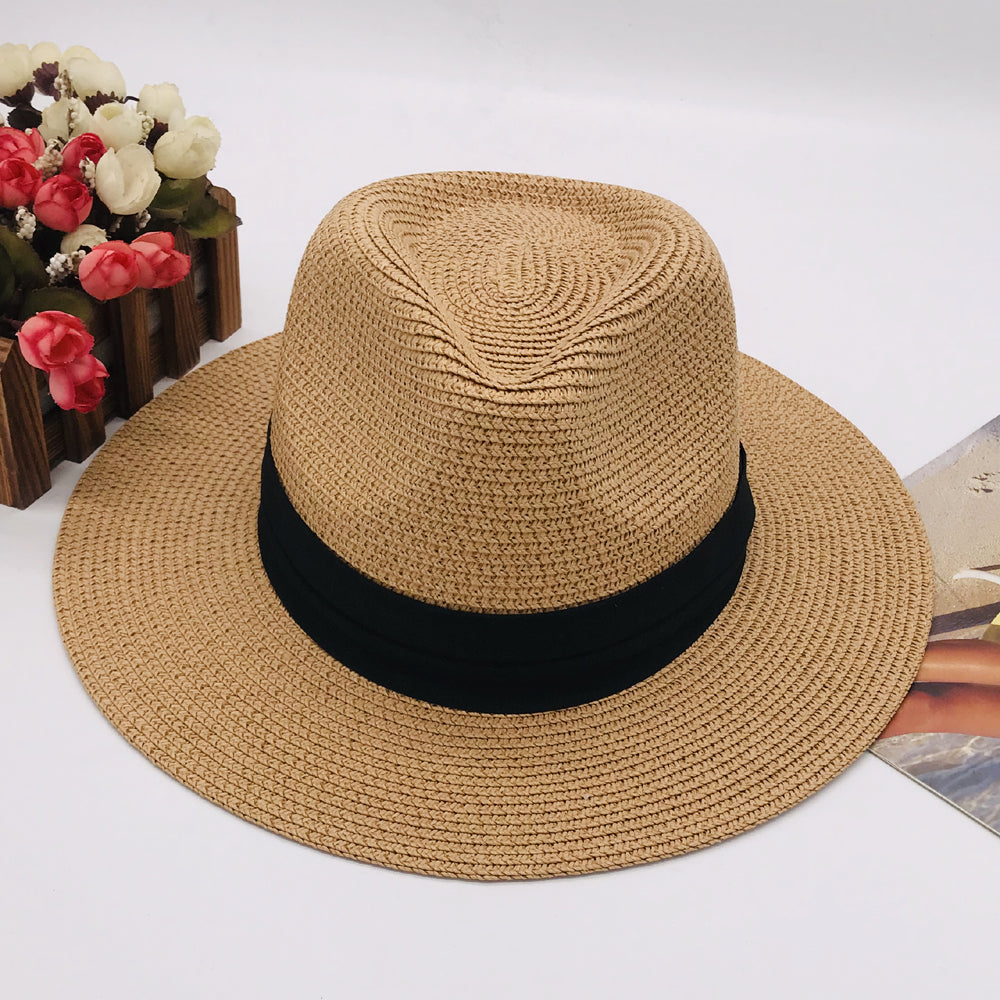 Women’s Paper Straw Panama Hat White Sun Hat Korean Style Wide Brim Summer Beach Hat UV Protection Factory Direct Supply