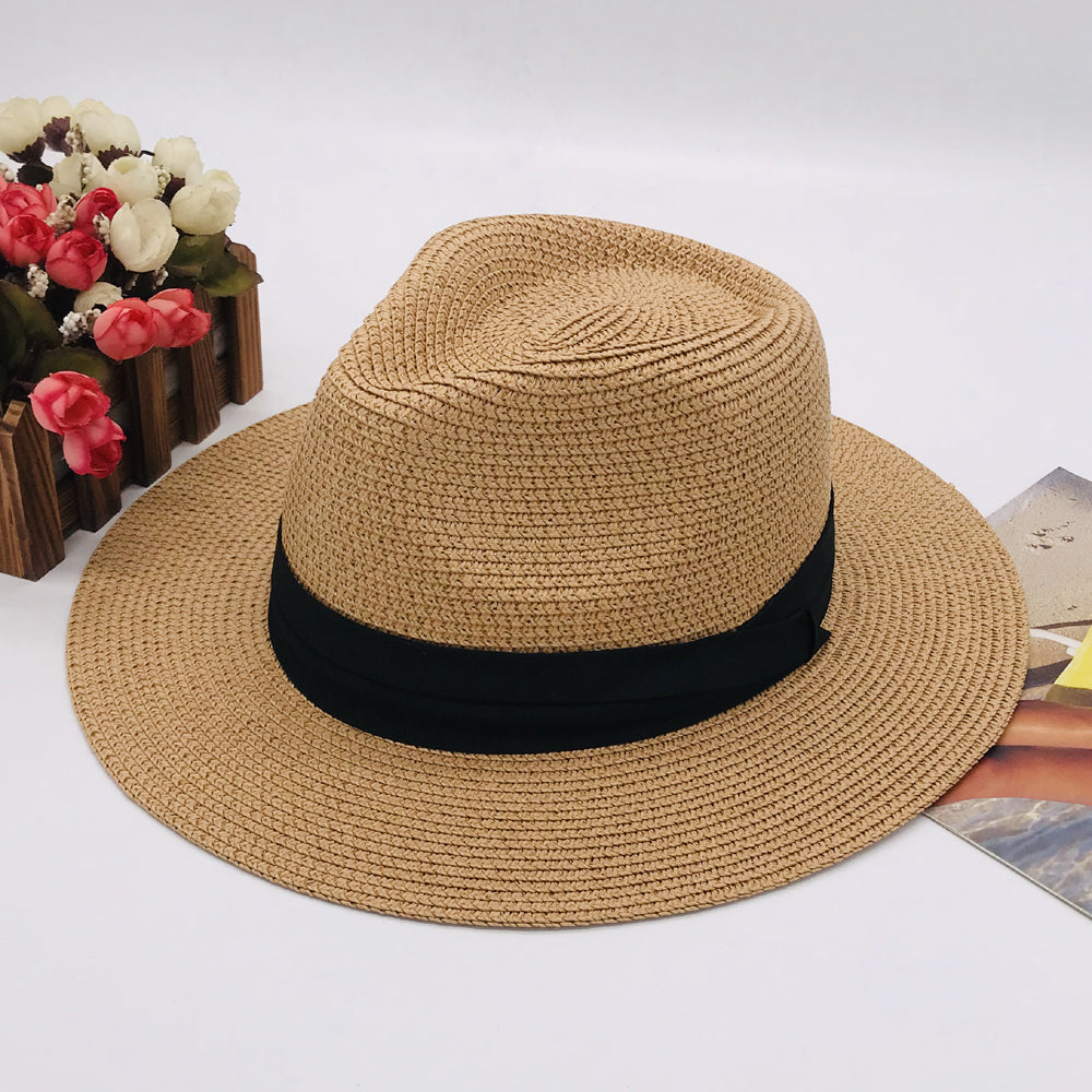 Women’s Paper Straw Panama Hat White Sun Hat Korean Style Wide Brim Summer Beach Hat UV Protection Factory Direct Supply