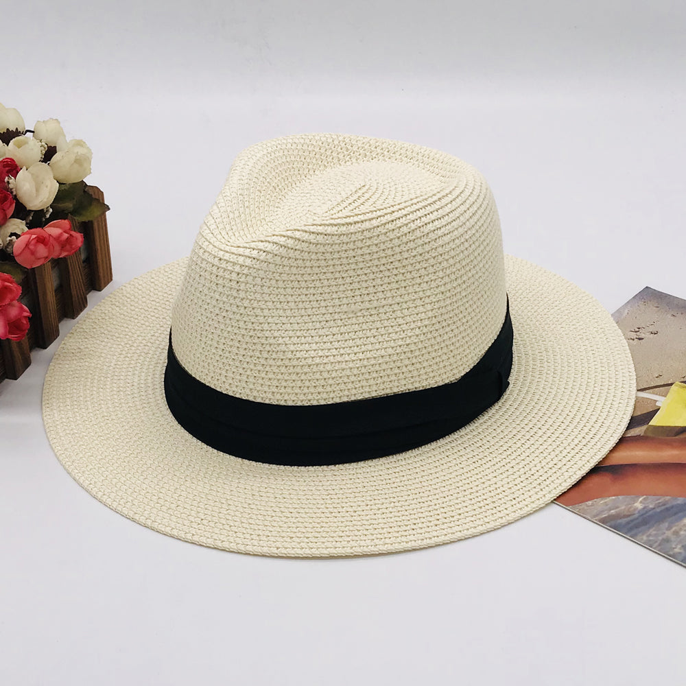 Women’s Paper Straw Panama Hat White Sun Hat Korean Style Wide Brim Summer Beach Hat UV Protection Factory Direct Supply