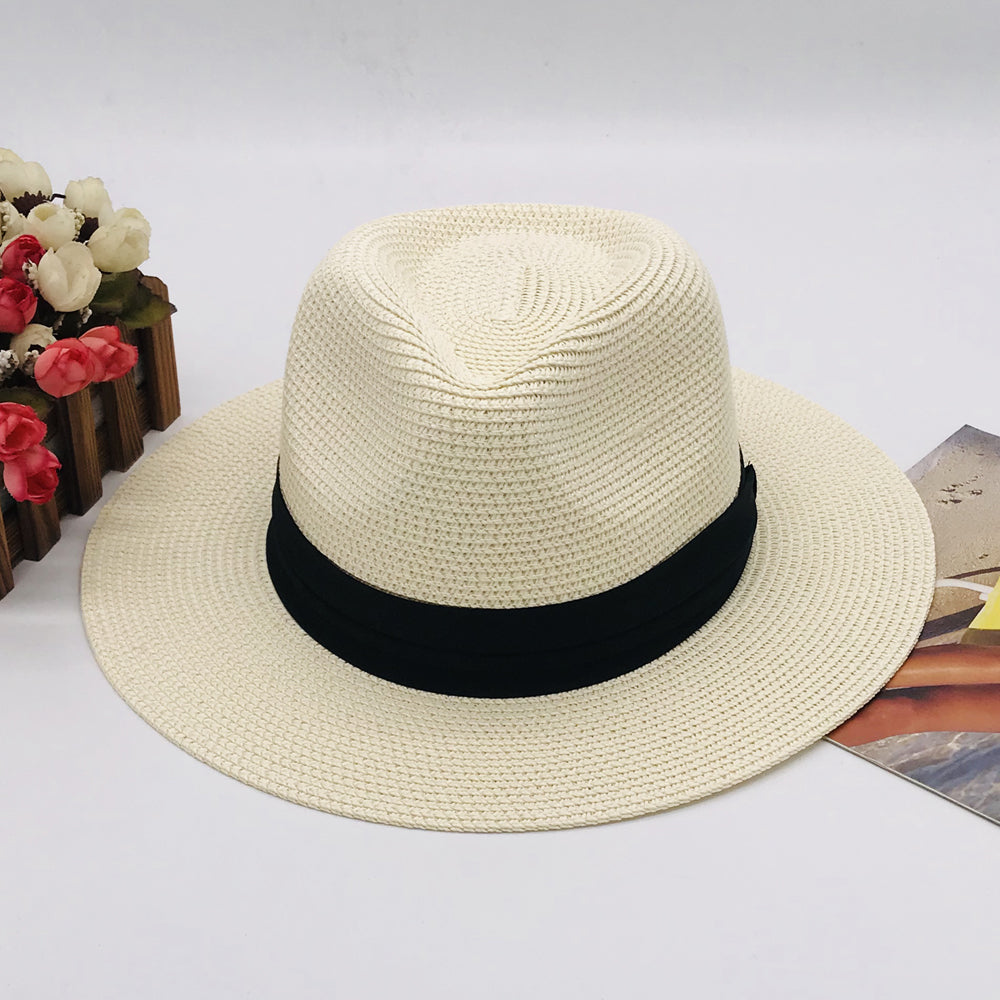 Women’s Paper Straw Panama Hat White Sun Hat Korean Style Wide Brim Summer Beach Hat UV Protection Factory Direct Supply