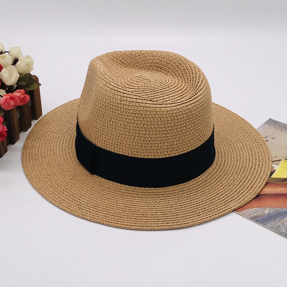 Women’s Paper Straw Panama Hat White Sun Hat Korean Style Wide Brim Summer Beach Hat UV Protection Factory Direct Supply