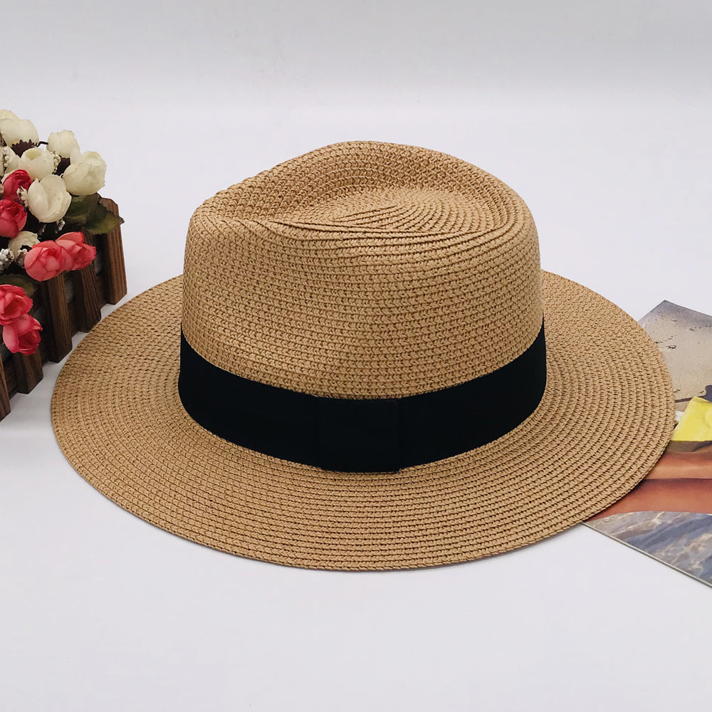 Women’s Paper Straw Panama Hat White Sun Hat Korean Style Wide Brim Summer Beach Hat UV Protection Factory Direct Supply