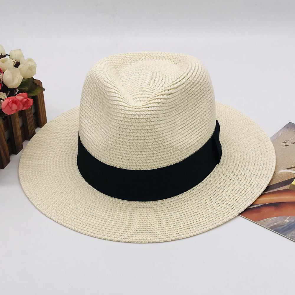 Women’s Paper Straw Panama Hat White Sun Hat Korean Style Wide Brim Summer Beach Hat UV Protection Factory Direct Supply