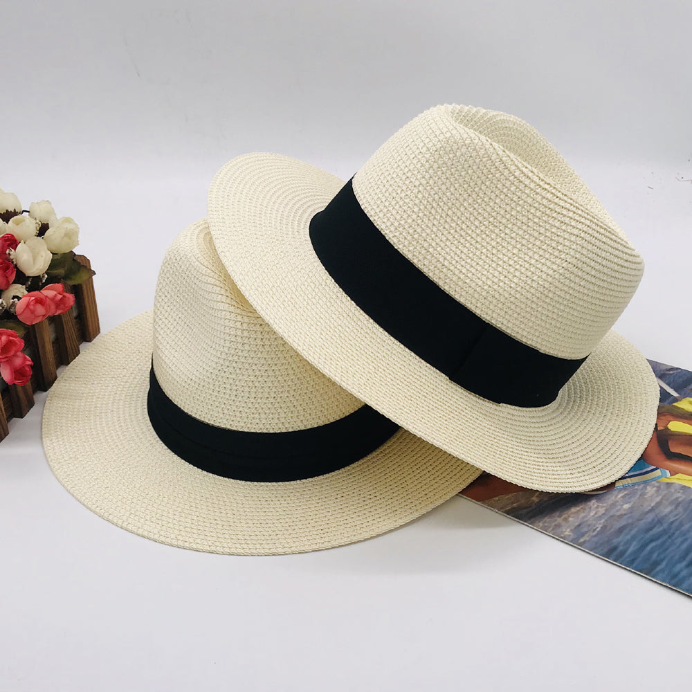 Women’s Paper Straw Panama Hat White Sun Hat Korean Style Wide Brim Summer Beach Hat UV Protection Factory Direct Supply