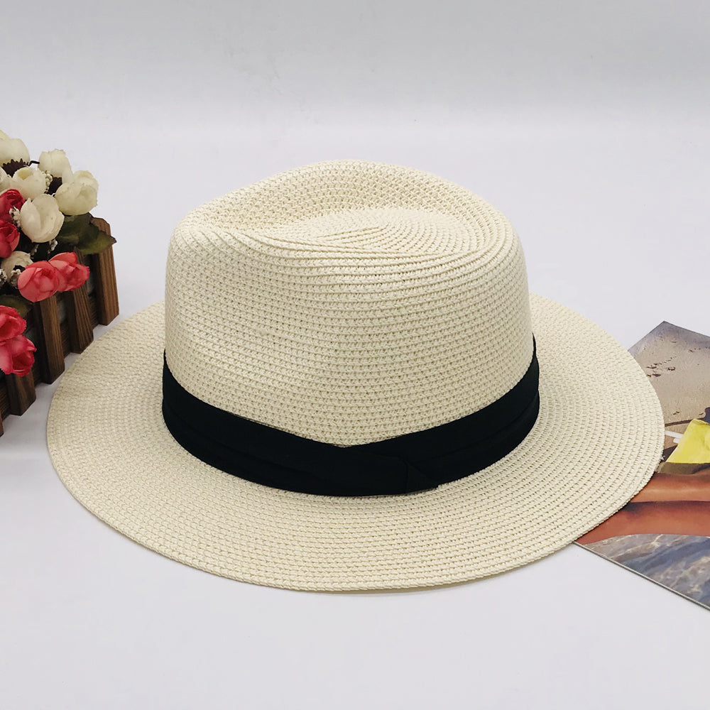 Women’s Paper Straw Panama Hat White Sun Hat Korean Style Wide Brim Summer Beach Hat UV Protection Factory Direct Supply