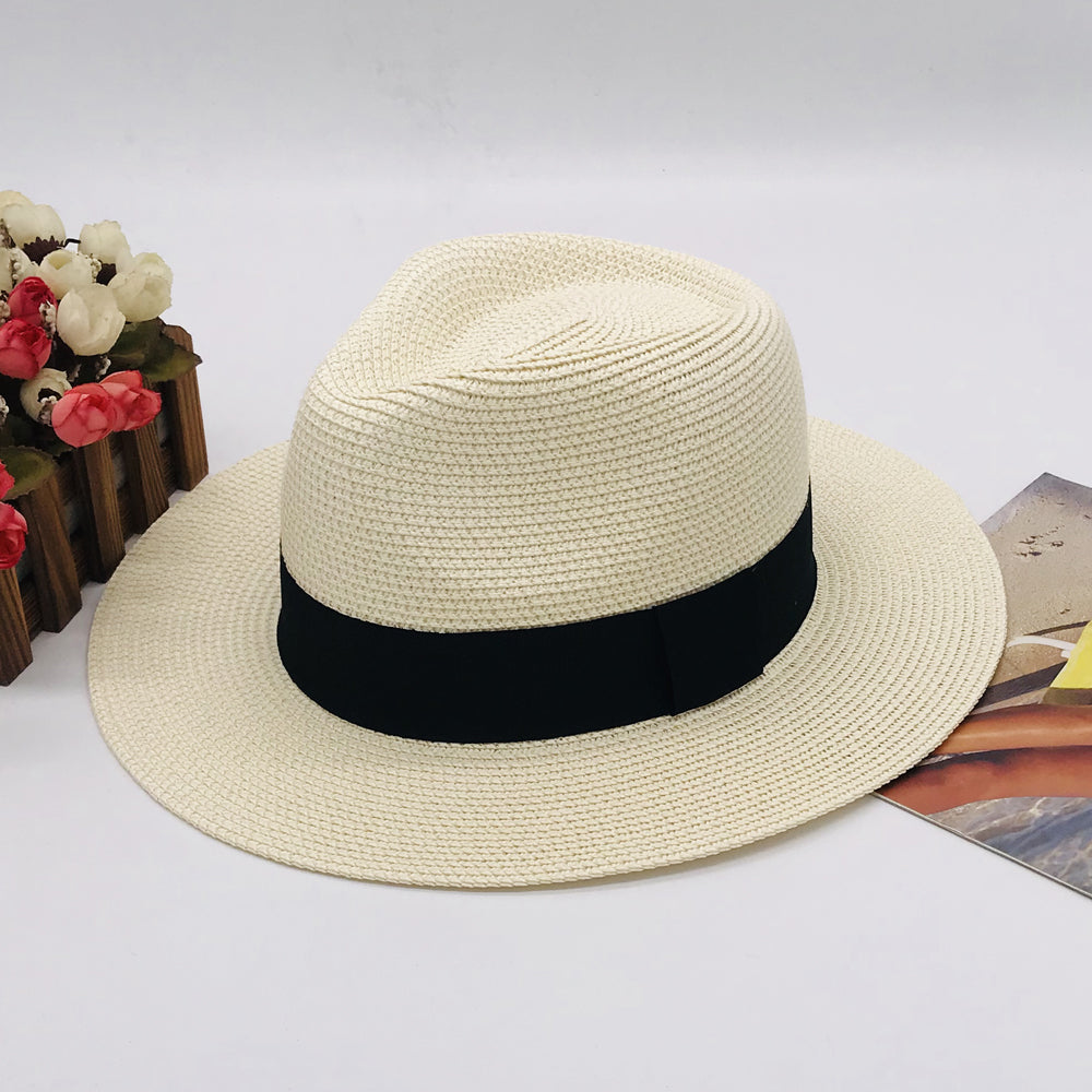 Women’s Paper Straw Panama Hat White Sun Hat Korean Style Wide Brim Summer Beach Hat UV Protection Factory Direct Supply