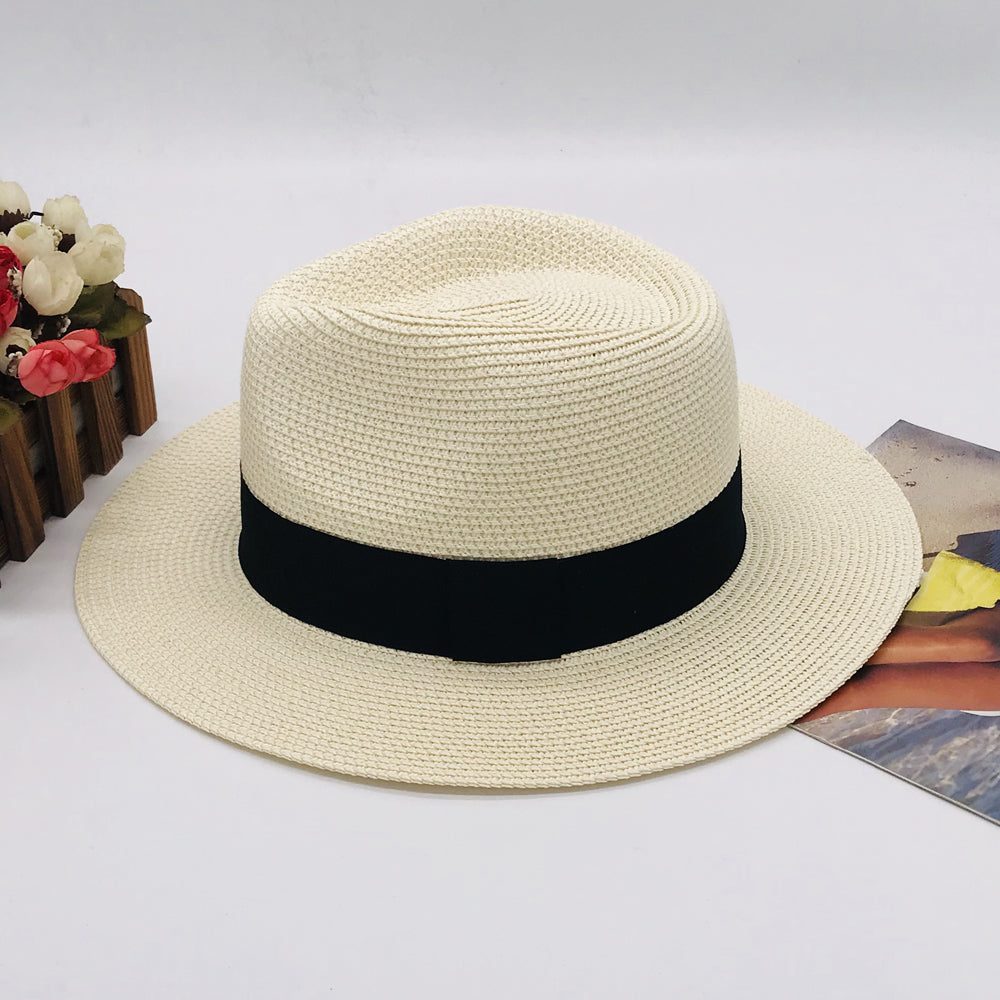 Women’s Paper Straw Panama Hat White Sun Hat Korean Style Wide Brim Summer Beach Hat UV Protection Factory Direct Supply