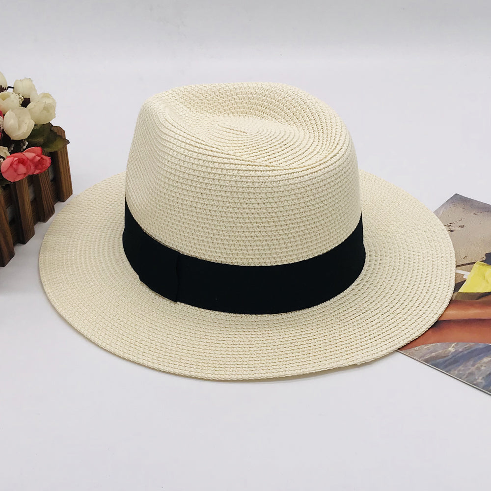 Women’s Paper Straw Panama Hat White Sun Hat Korean Style Wide Brim Summer Beach Hat UV Protection Factory Direct Supply