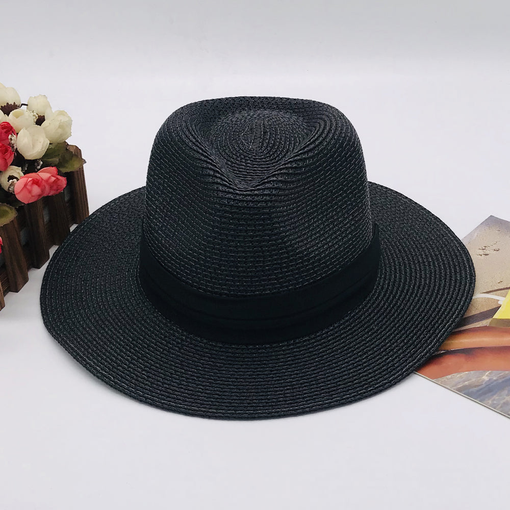 Women’s Paper Straw Panama Hat White Sun Hat Korean Style Wide Brim Summer Beach Hat UV Protection Factory Direct Supply