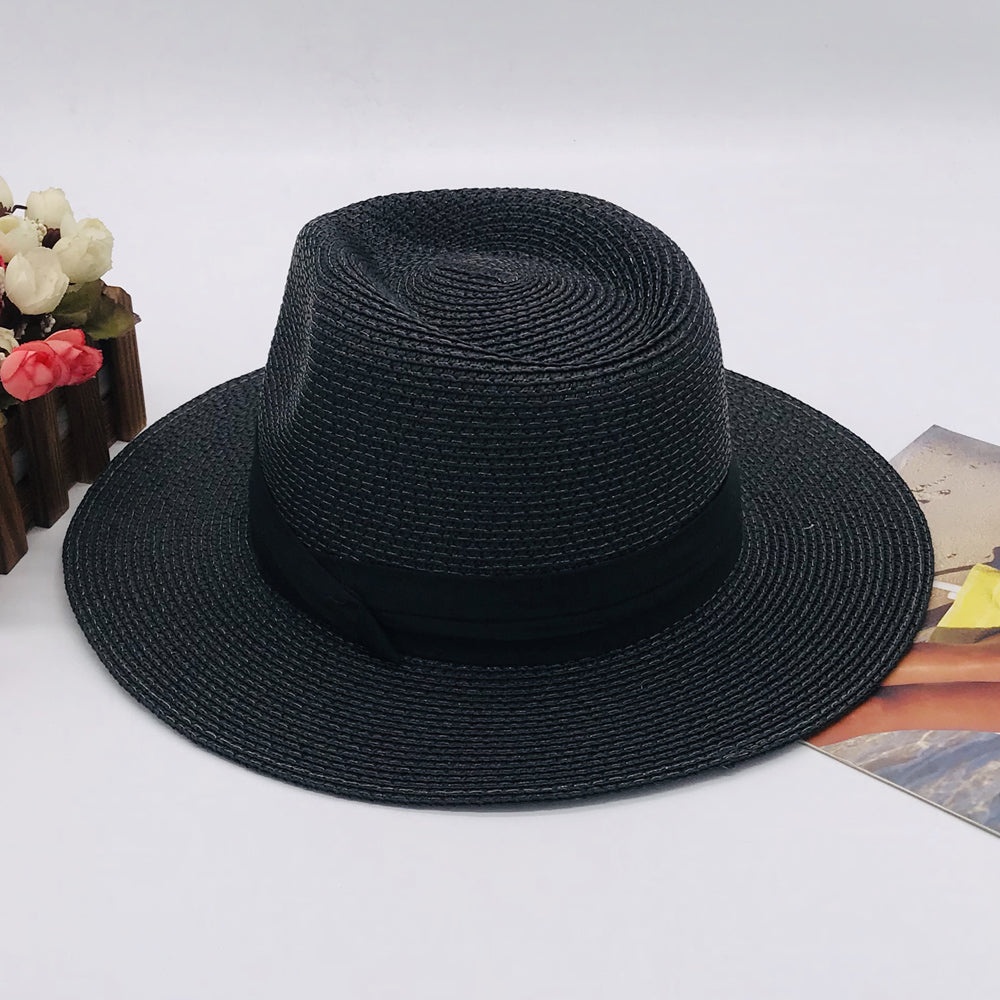 Women’s Paper Straw Panama Hat White Sun Hat Korean Style Wide Brim Summer Beach Hat UV Protection Factory Direct Supply