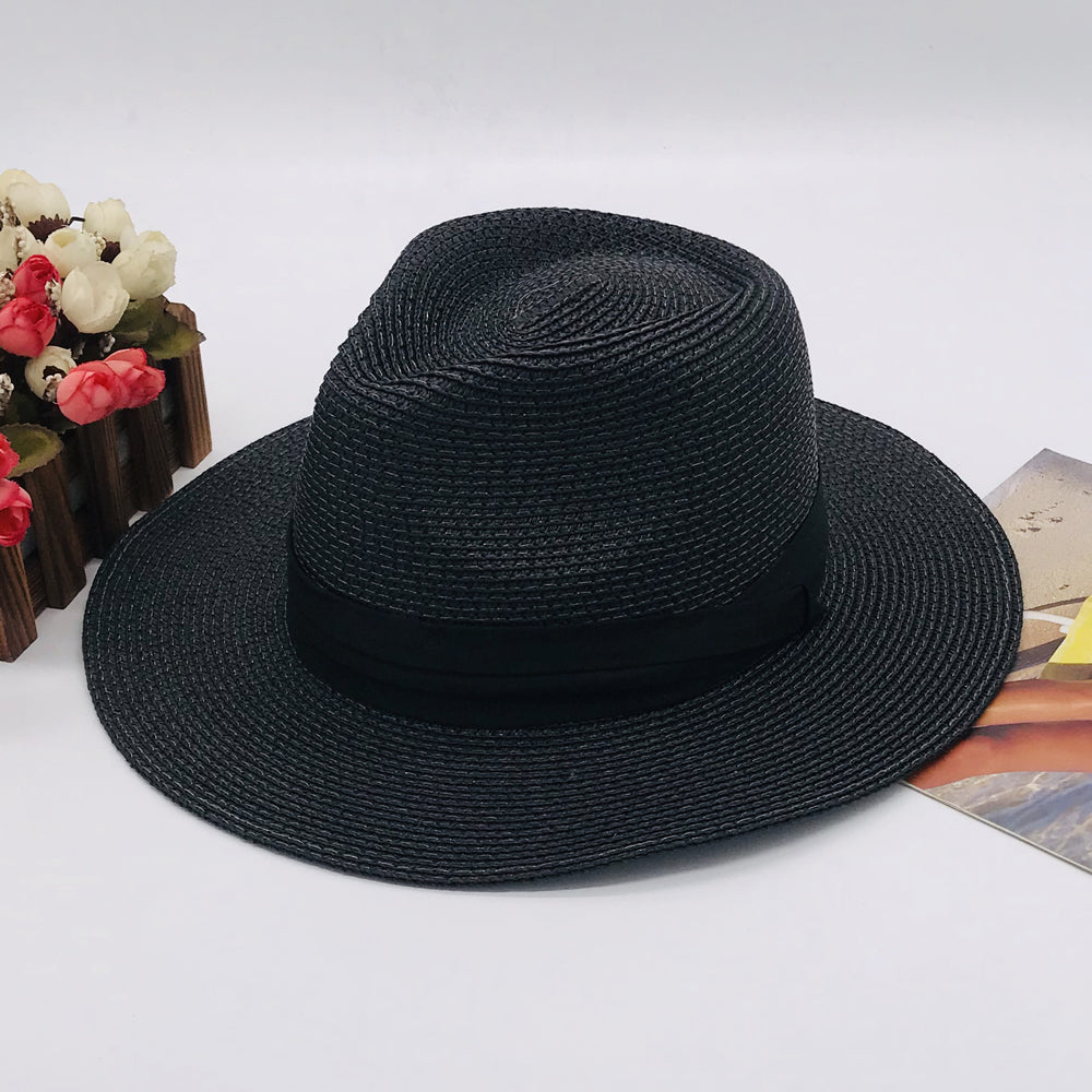 Women’s Paper Straw Panama Hat White Sun Hat Korean Style Wide Brim Summer Beach Hat UV Protection Factory Direct Supply