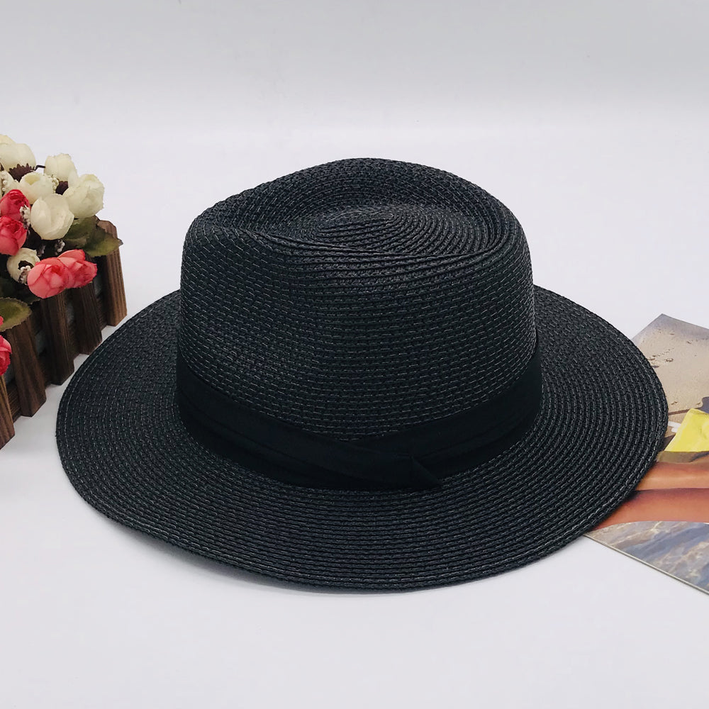 Women’s Paper Straw Panama Hat White Sun Hat Korean Style Wide Brim Summer Beach Hat UV Protection Factory Direct Supply