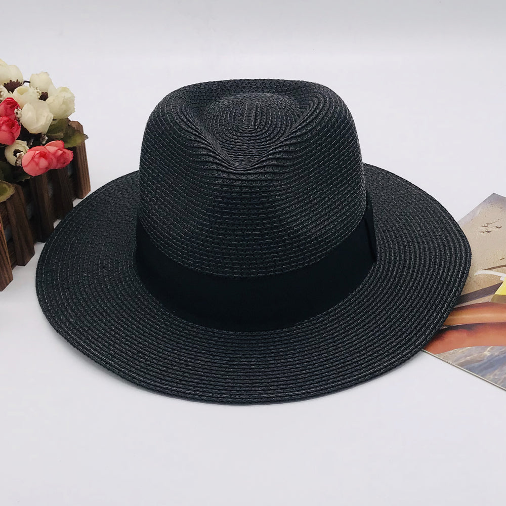 Women’s Paper Straw Panama Hat White Sun Hat Korean Style Wide Brim Summer Beach Hat UV Protection Factory Direct Supply
