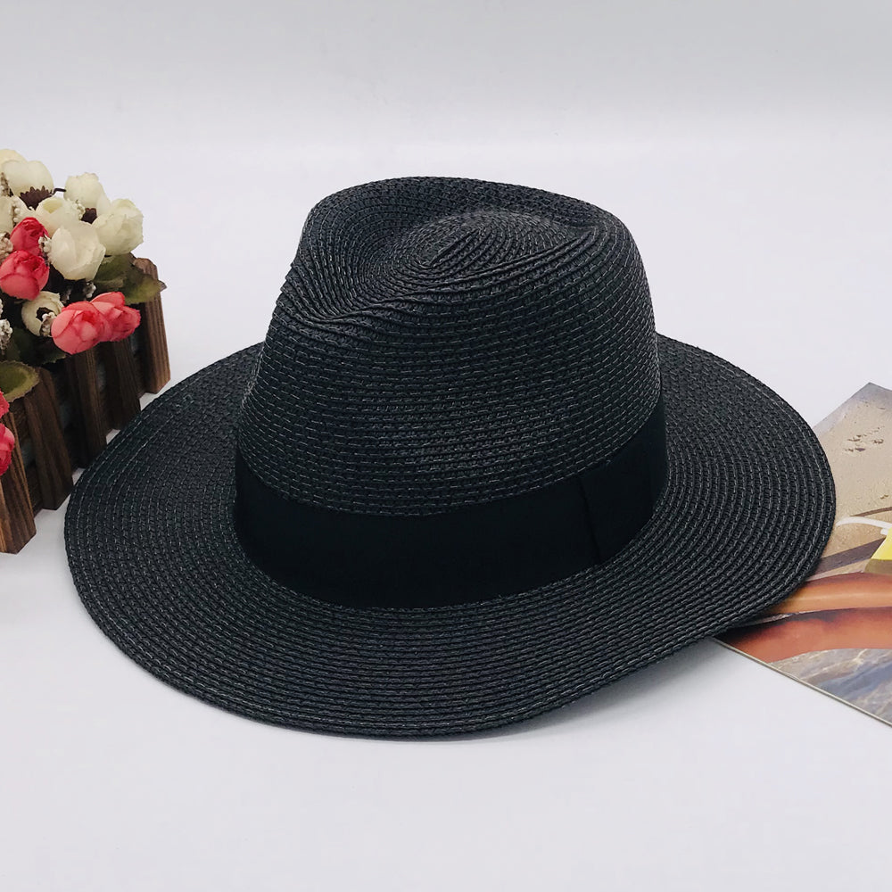 Women’s Paper Straw Panama Hat White Sun Hat Korean Style Wide Brim Summer Beach Hat UV Protection Factory Direct Supply