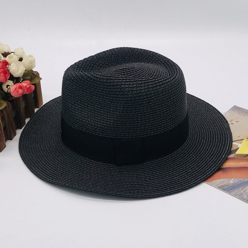 Women’s Paper Straw Panama Hat White Sun Hat Korean Style Wide Brim Summer Beach Hat UV Protection Factory Direct Supply
