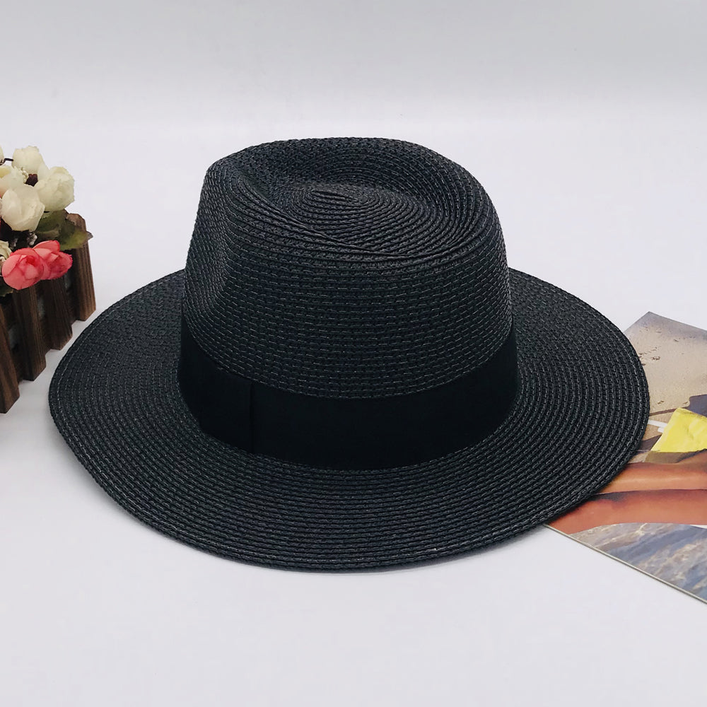 Women’s Paper Straw Panama Hat White Sun Hat Korean Style Wide Brim Summer Beach Hat UV Protection Factory Direct Supply
