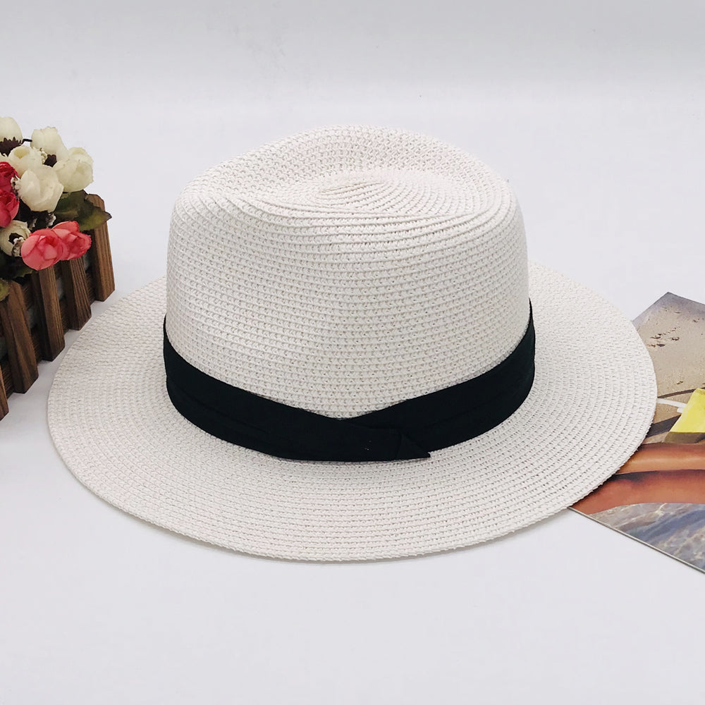Women’s Paper Straw Panama Hat White Sun Hat Korean Style Wide Brim Summer Beach Hat UV Protection Factory Direct Supply