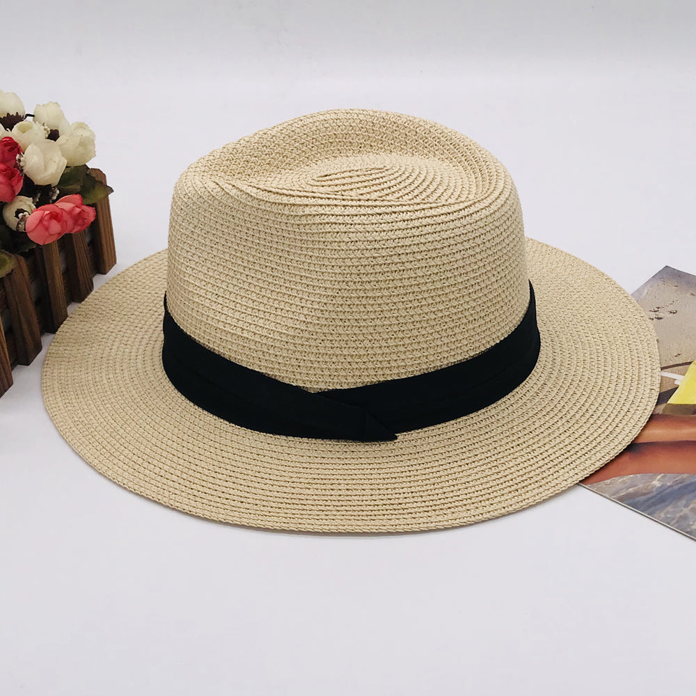 Women’s Paper Straw Panama Hat White Sun Hat Korean Style Wide Brim Summer Beach Hat UV Protection Factory Direct Supply