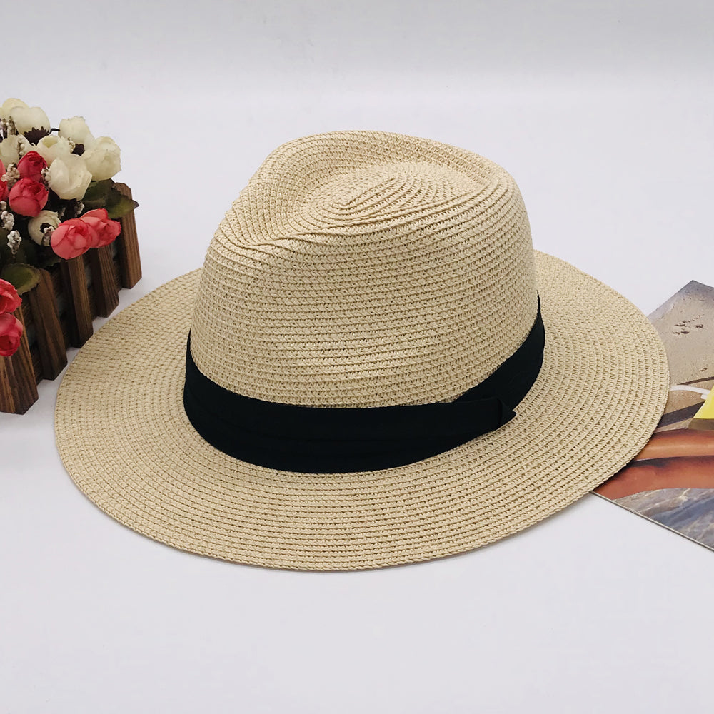 Women’s Paper Straw Panama Hat White Sun Hat Korean Style Wide Brim Summer Beach Hat UV Protection Factory Direct Supply
