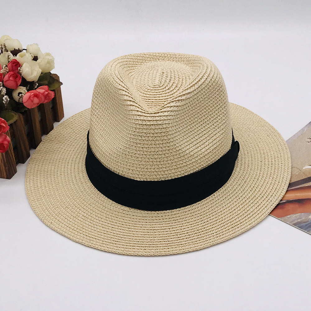 Women’s Paper Straw Panama Hat White Sun Hat Korean Style Wide Brim Summer Beach Hat UV Protection Factory Direct Supply