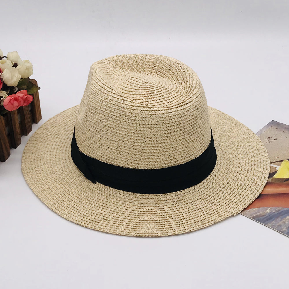 Women’s Paper Straw Panama Hat White Sun Hat Korean Style Wide Brim Summer Beach Hat UV Protection Factory Direct Supply