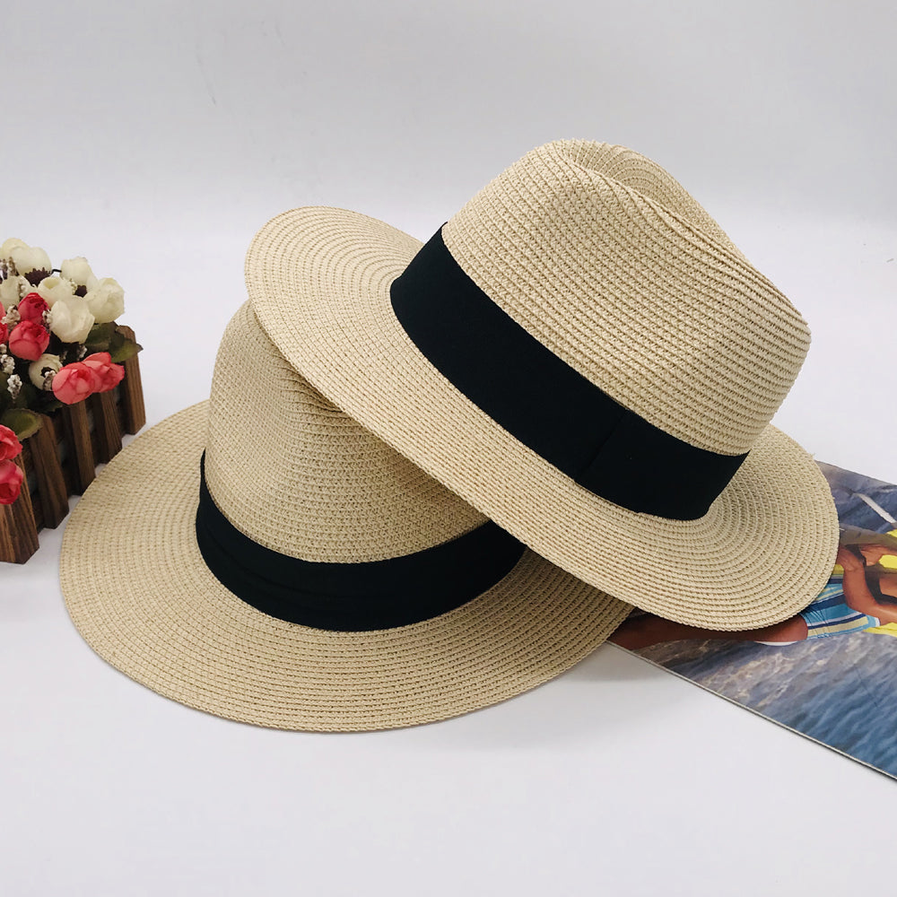 Women’s Paper Straw Panama Hat White Sun Hat Korean Style Wide Brim Summer Beach Hat UV Protection Factory Direct Supply