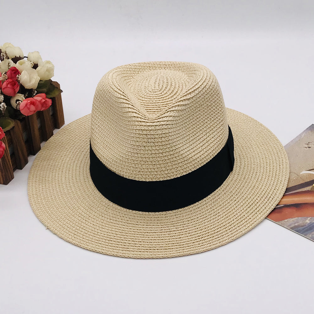 Women’s Paper Straw Panama Hat White Sun Hat Korean Style Wide Brim Summer Beach Hat UV Protection Factory Direct Supply