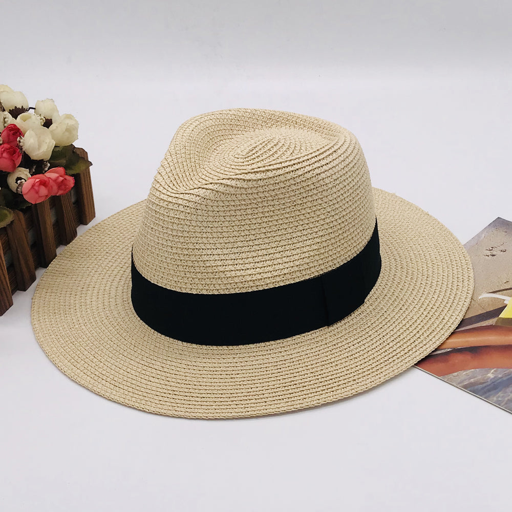 Women’s Paper Straw Panama Hat White Sun Hat Korean Style Wide Brim Summer Beach Hat UV Protection Factory Direct Supply