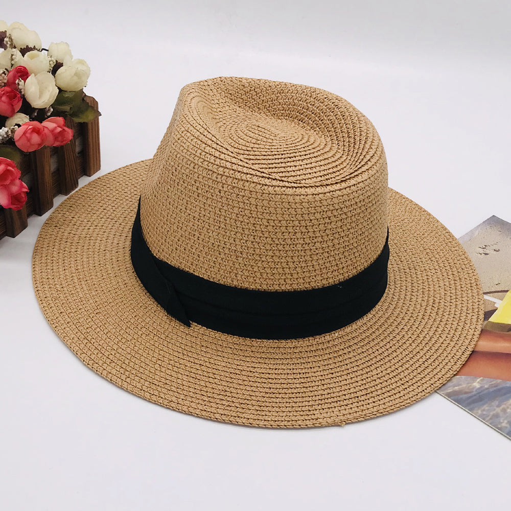Women’s Paper Straw Panama Hat White Sun Hat Korean Style Wide Brim Summer Beach Hat UV Protection Factory Direct Supply