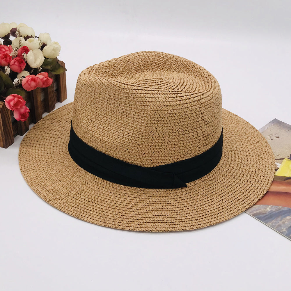 Women’s Paper Straw Panama Hat White Sun Hat Korean Style Wide Brim Summer Beach Hat UV Protection Factory Direct Supply