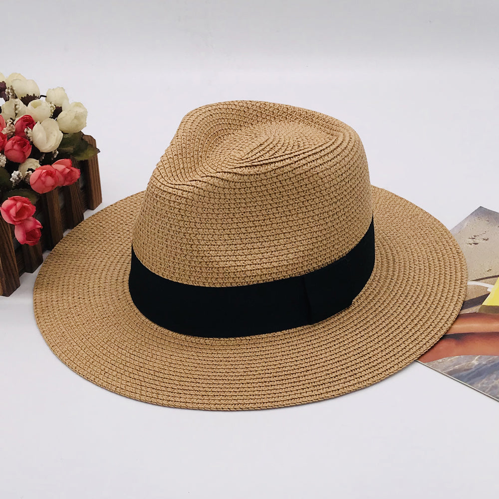 Women’s Paper Straw Panama Hat White Sun Hat Korean Style Wide Brim Summer Beach Hat UV Protection Factory Direct Supply